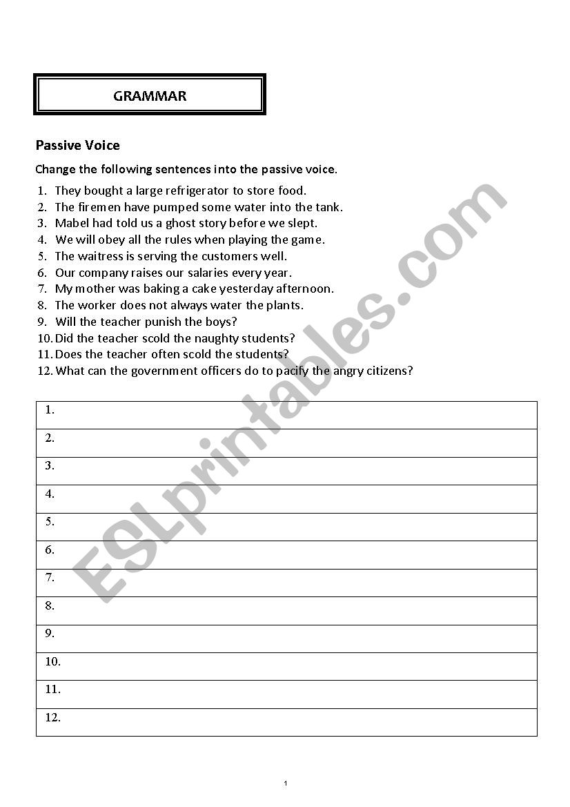Passive (Active to Passive) worksheet