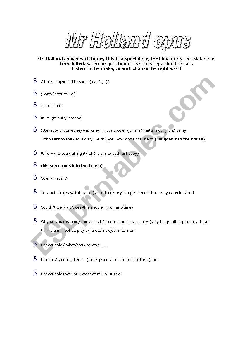 Mr. Holland Opus movie worksheet