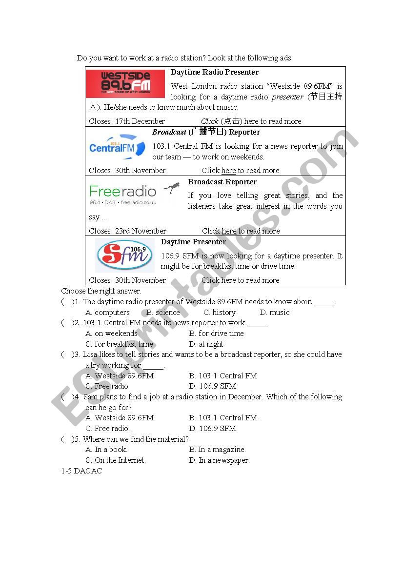 radio station worksheet