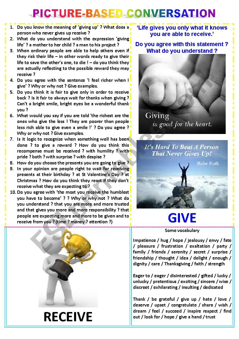Picture-based conversation : topic 54 - receive vs give