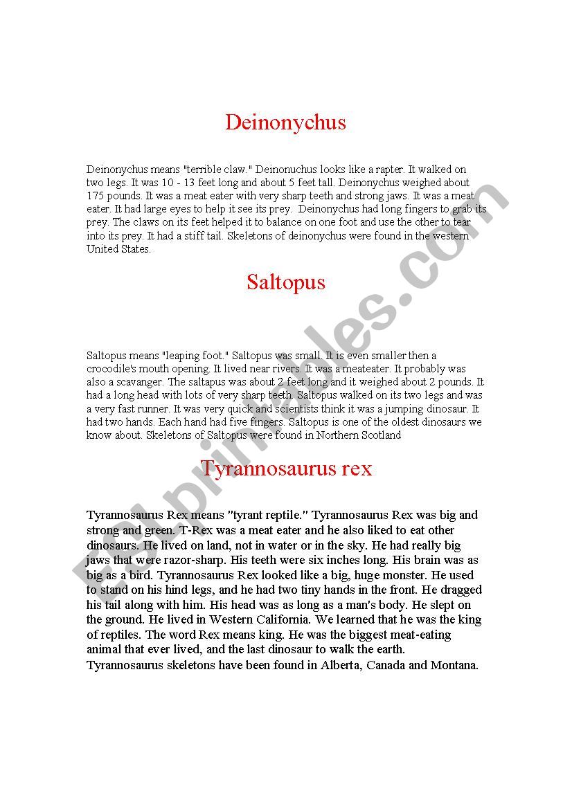 Deinonychus worksheet