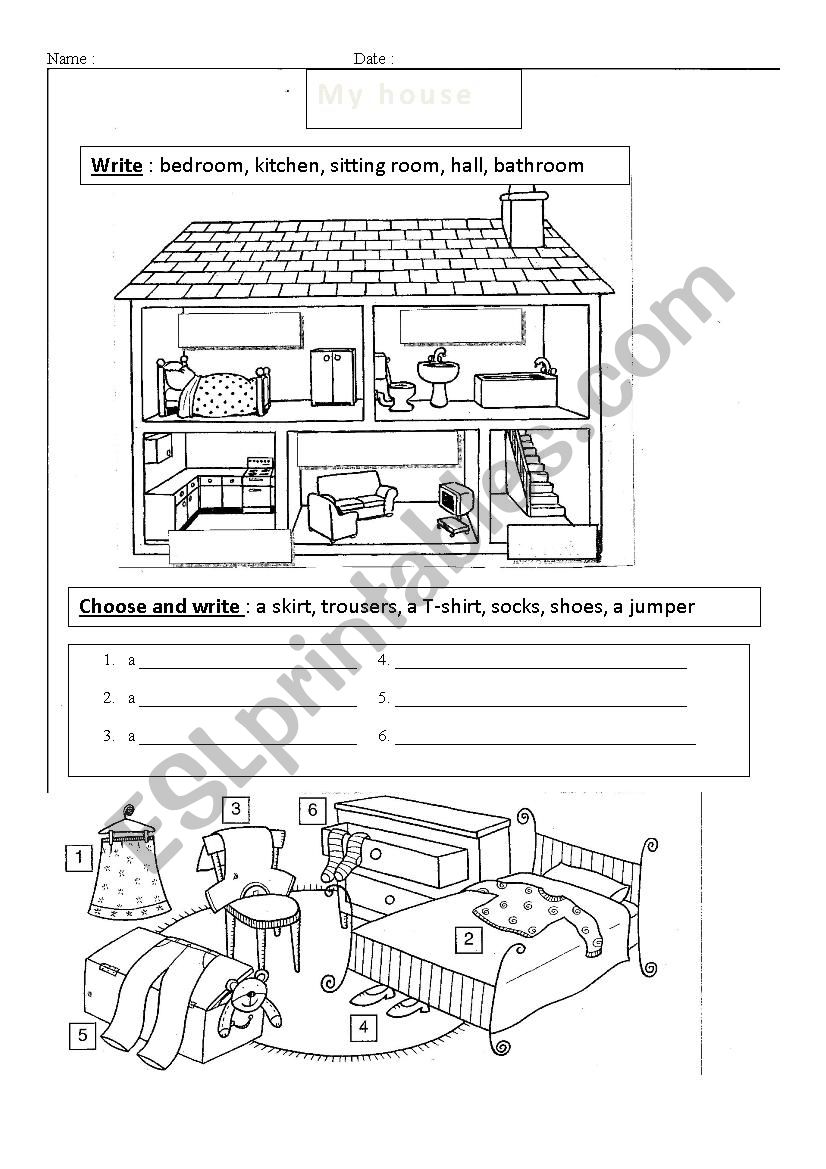 My house and my clothes worksheet