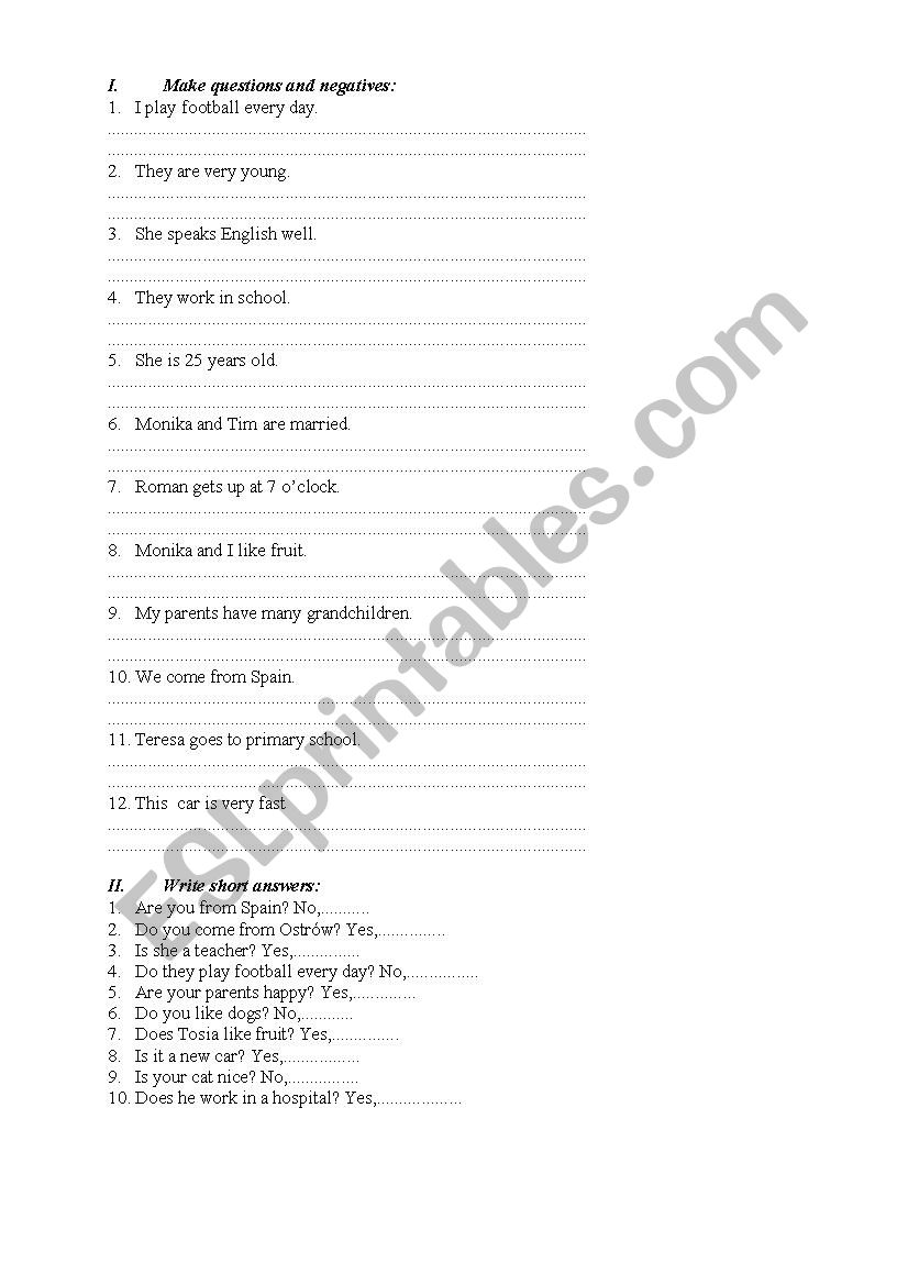 Present Simple Tense questions/negatives/ short answers