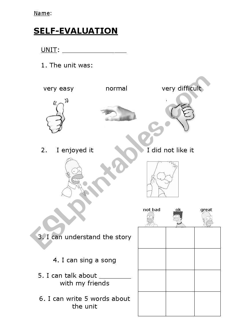 Self-evaluation worksheet