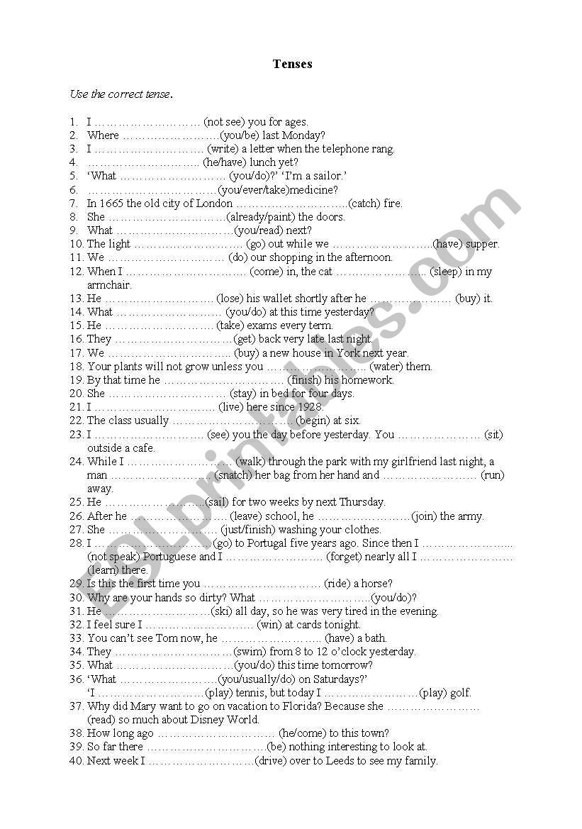Tenses worksheet