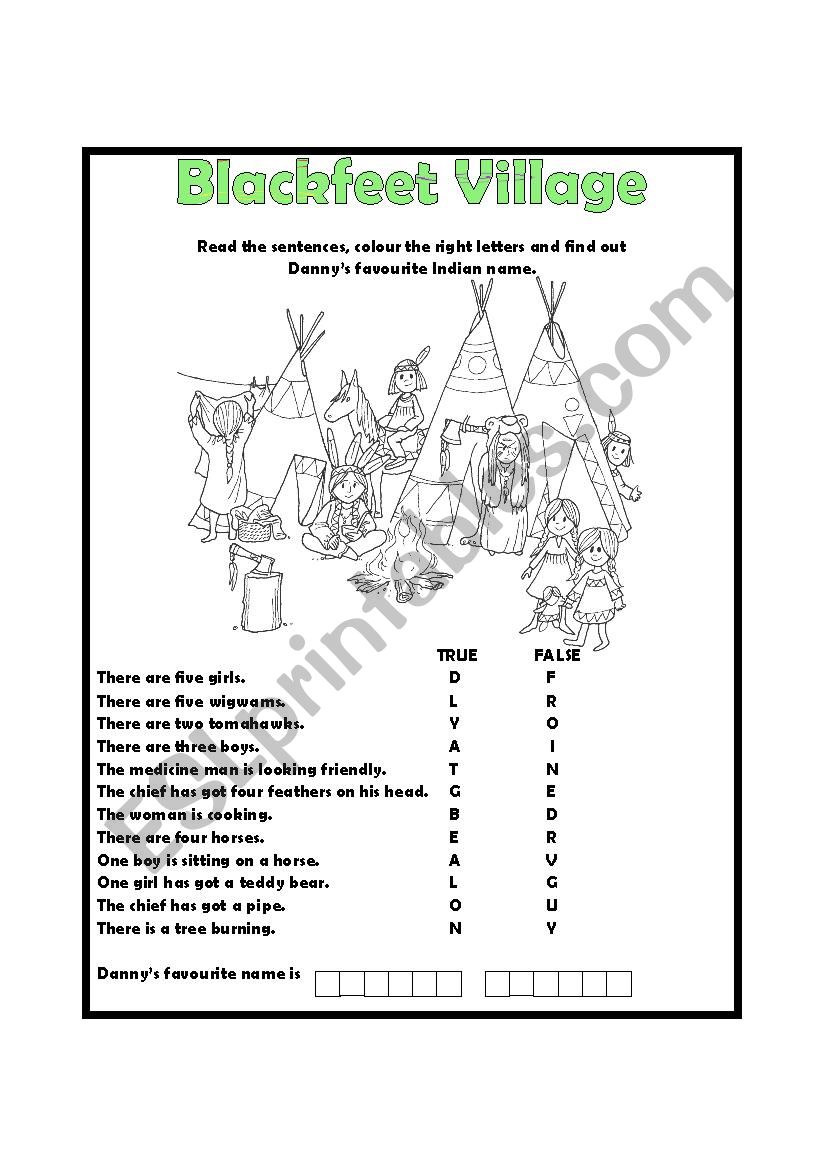 Blackfeet Village worksheet