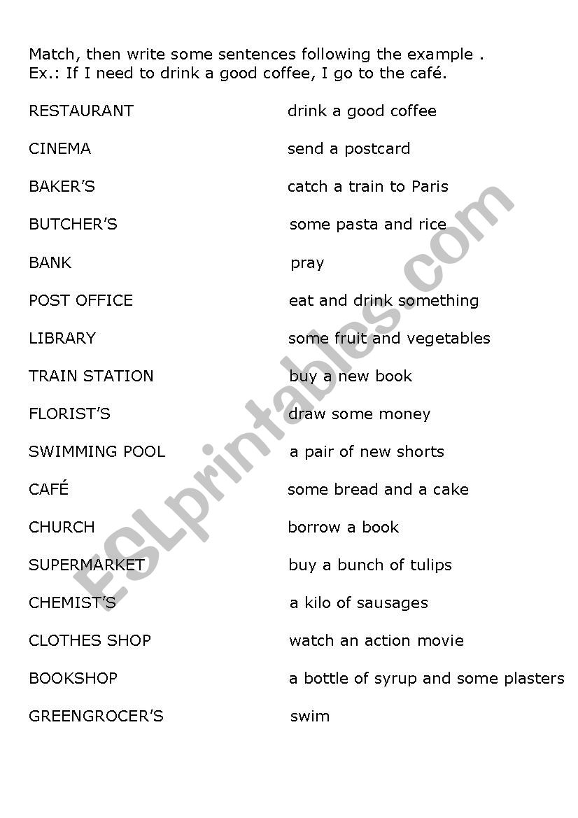 SHOPS AND PUBLIC PLACES worksheet