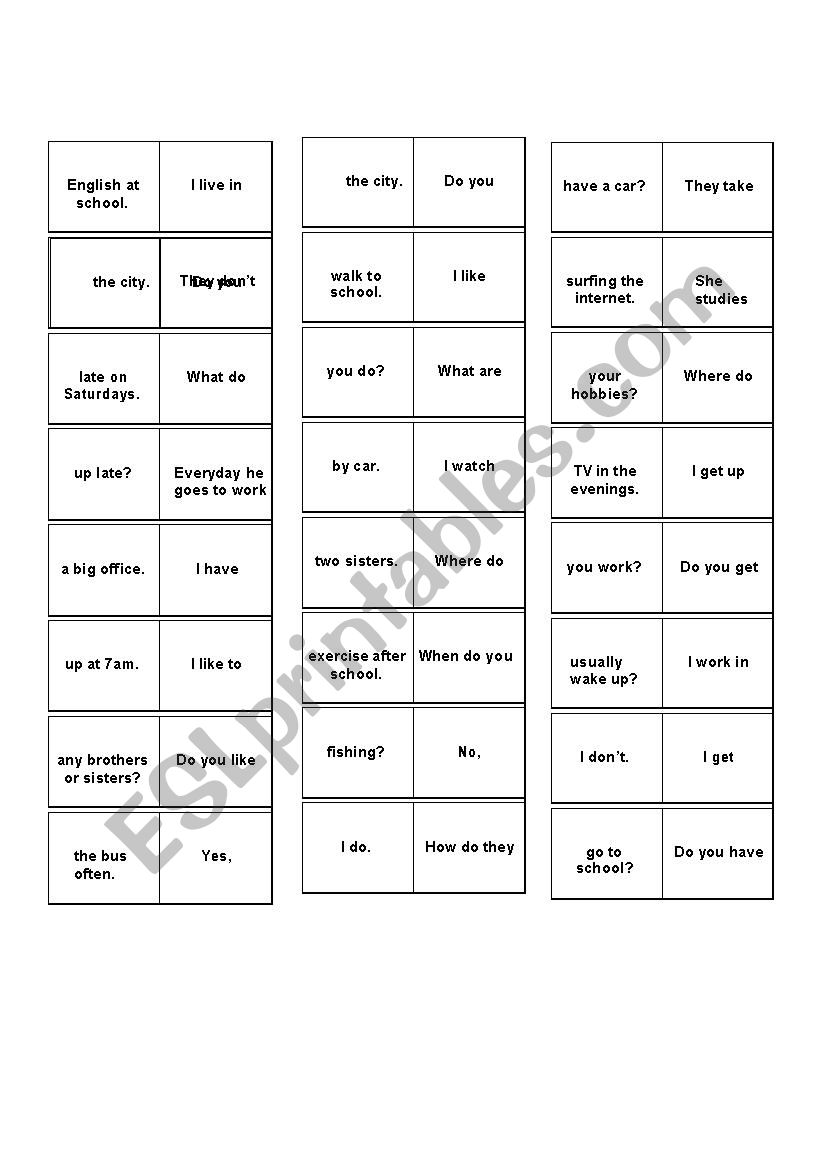 Present Simple Dominoes worksheet