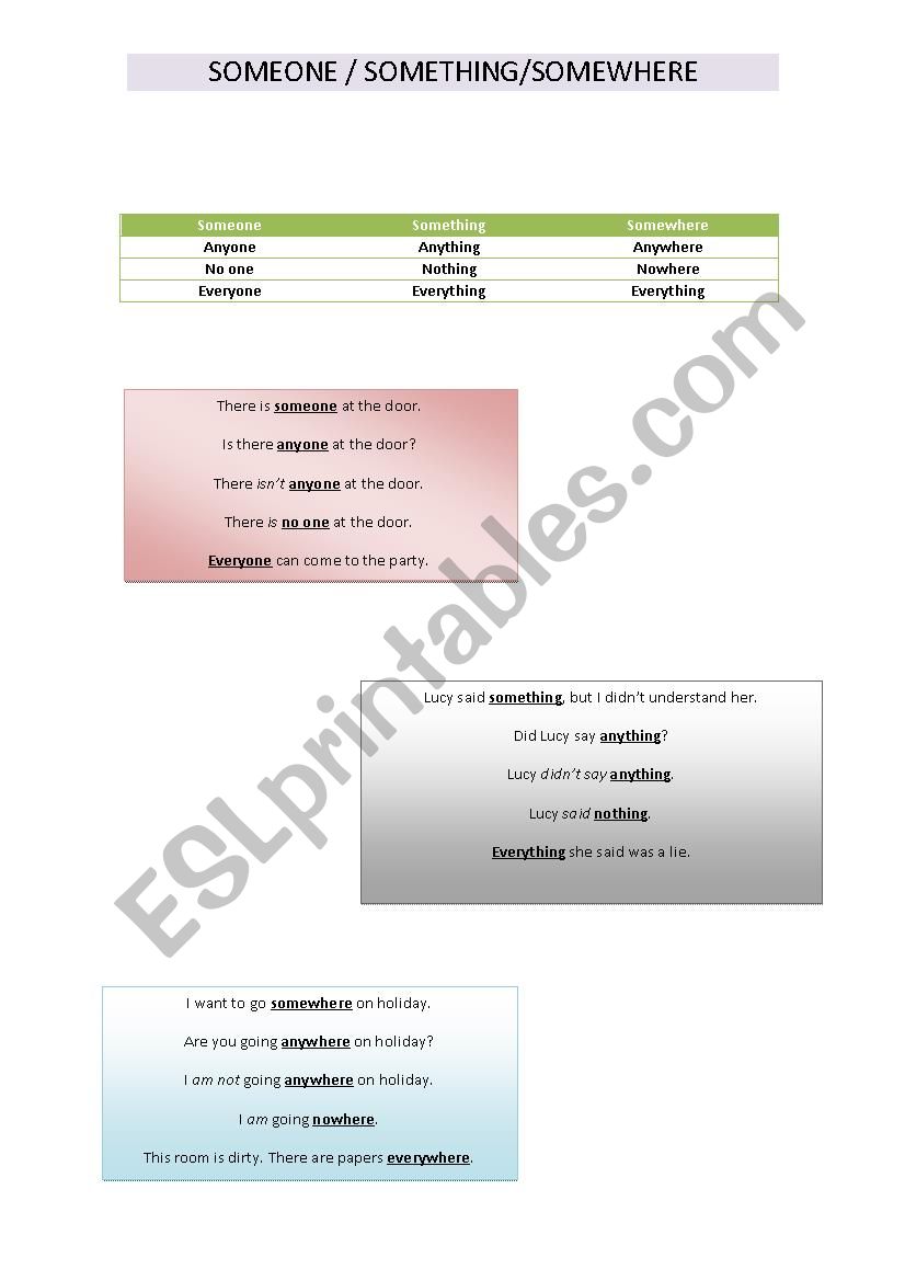 SOMEONE/ANYONY/NO-ONE worksheet