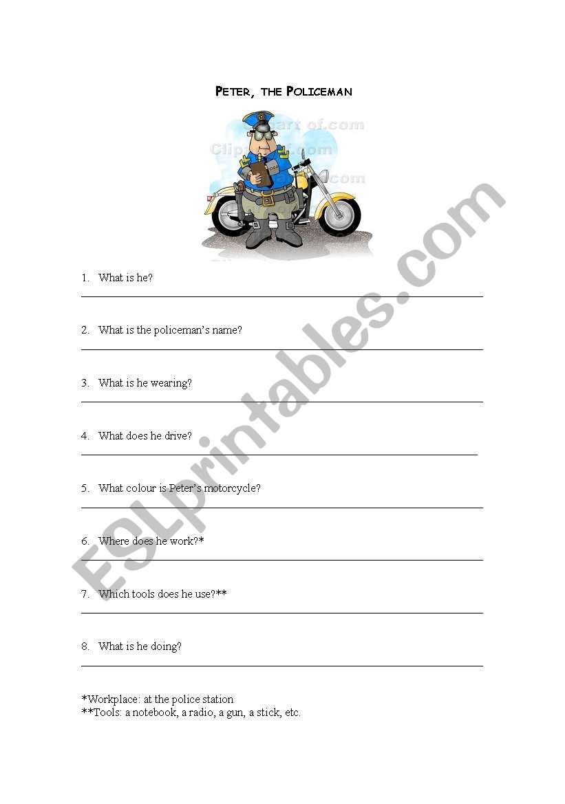 Jobs - Policeman worksheet