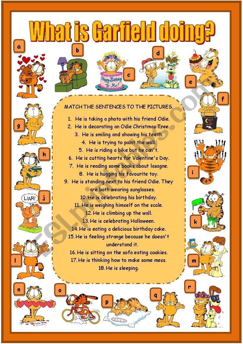 WHAT IS GARFIELD DOING? - PRESENT CONTINUOUS, FULLY EDITABLE! :)