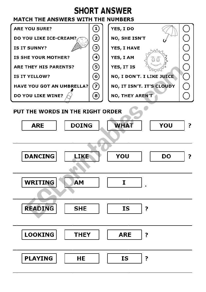 short answers worksheet