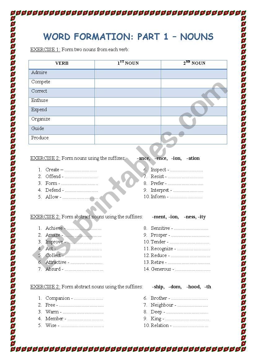 Word formation part 1 - nouns + KEY