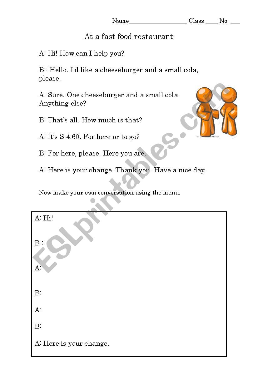 Role-play Fast Food worksheet