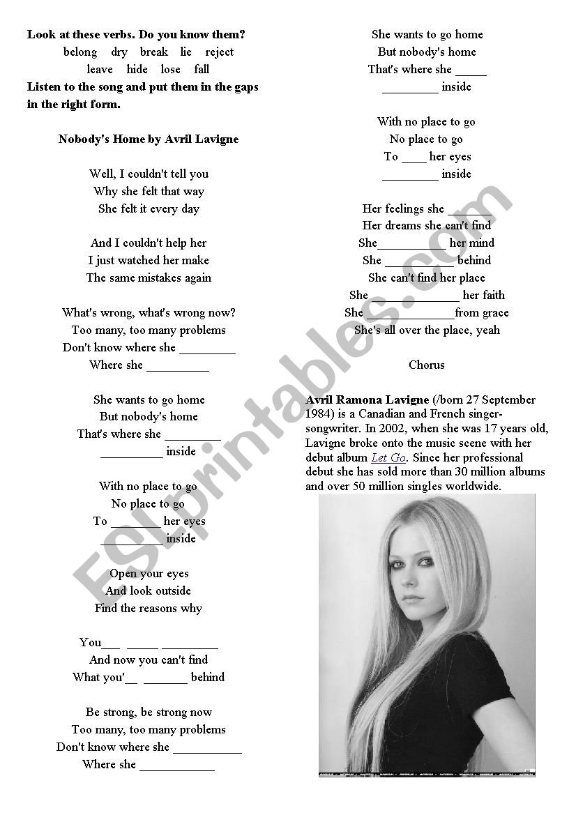 NobodyÂ´s Home worksheet