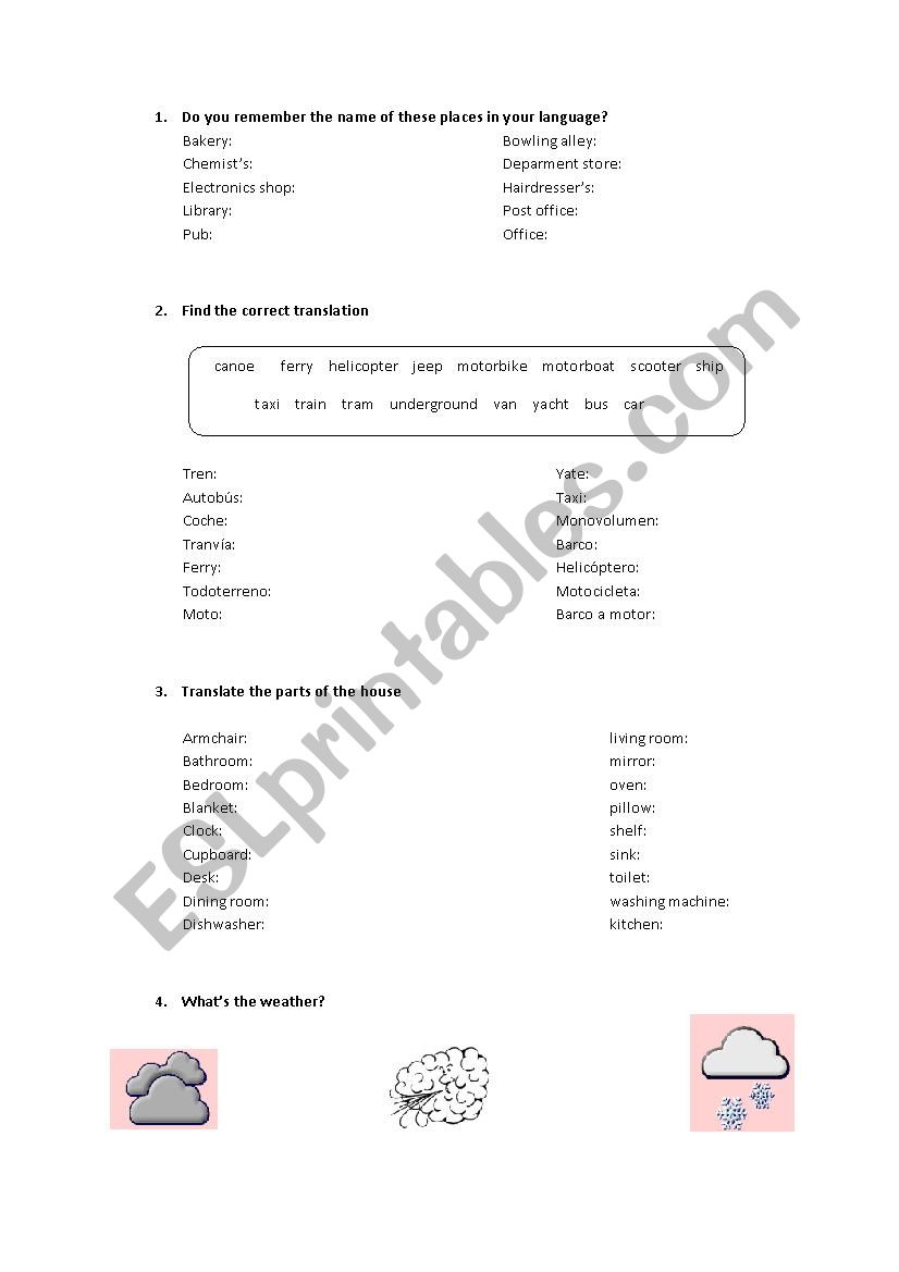 Food, weather and means of tranport