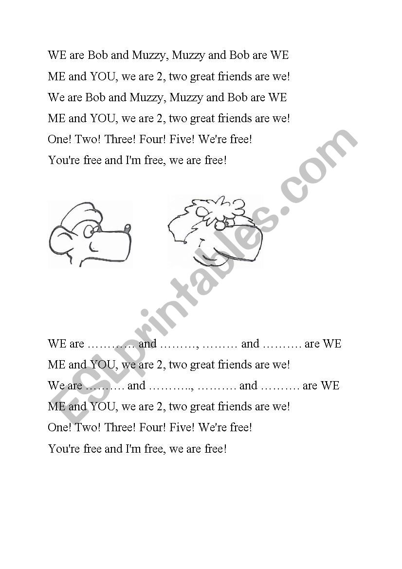 Muzzy: We are Bob and Muzzy  worksheet