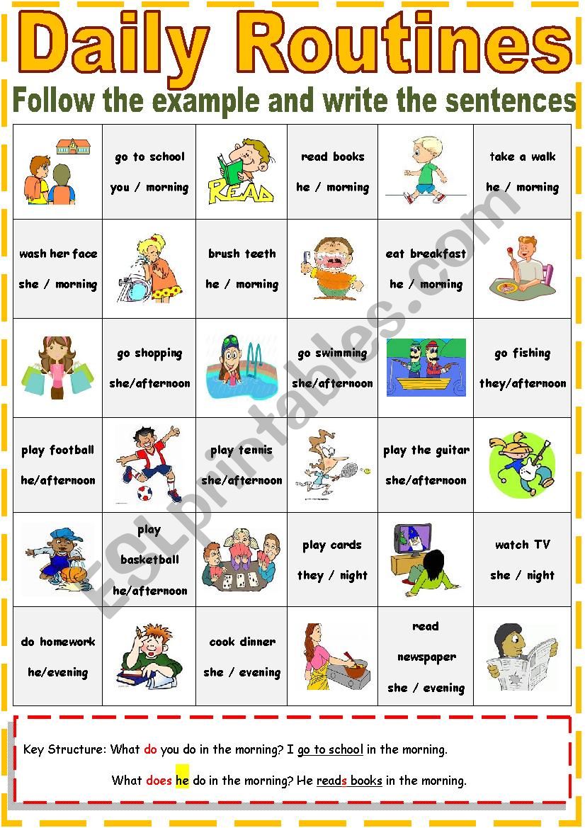 Fully Editable Daily routines & present simple tense practice