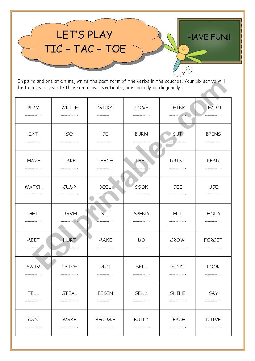 Past Tic-Tac-Toe game worksheet