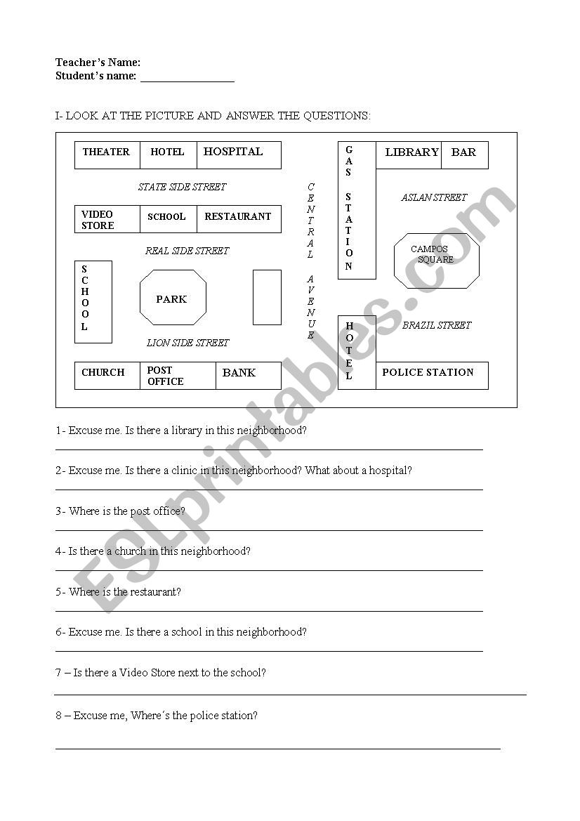 Direction worksheet