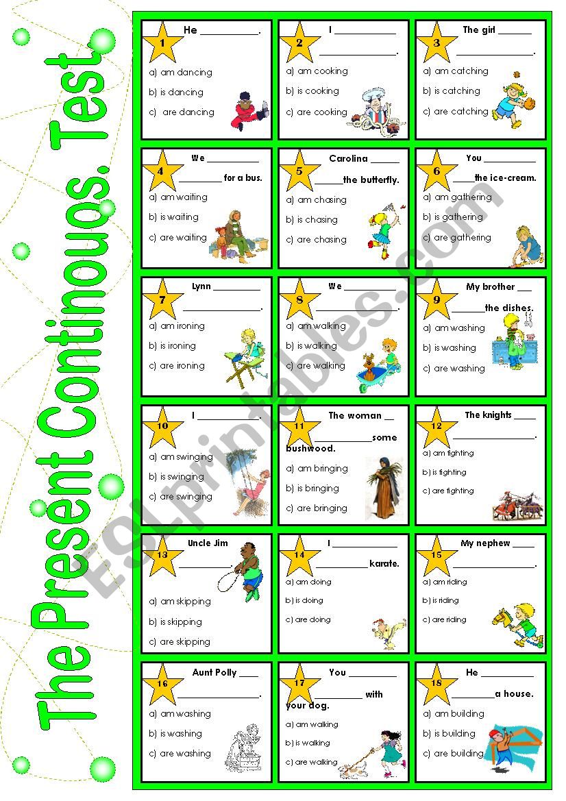 The Present Continuous. Test. worksheet