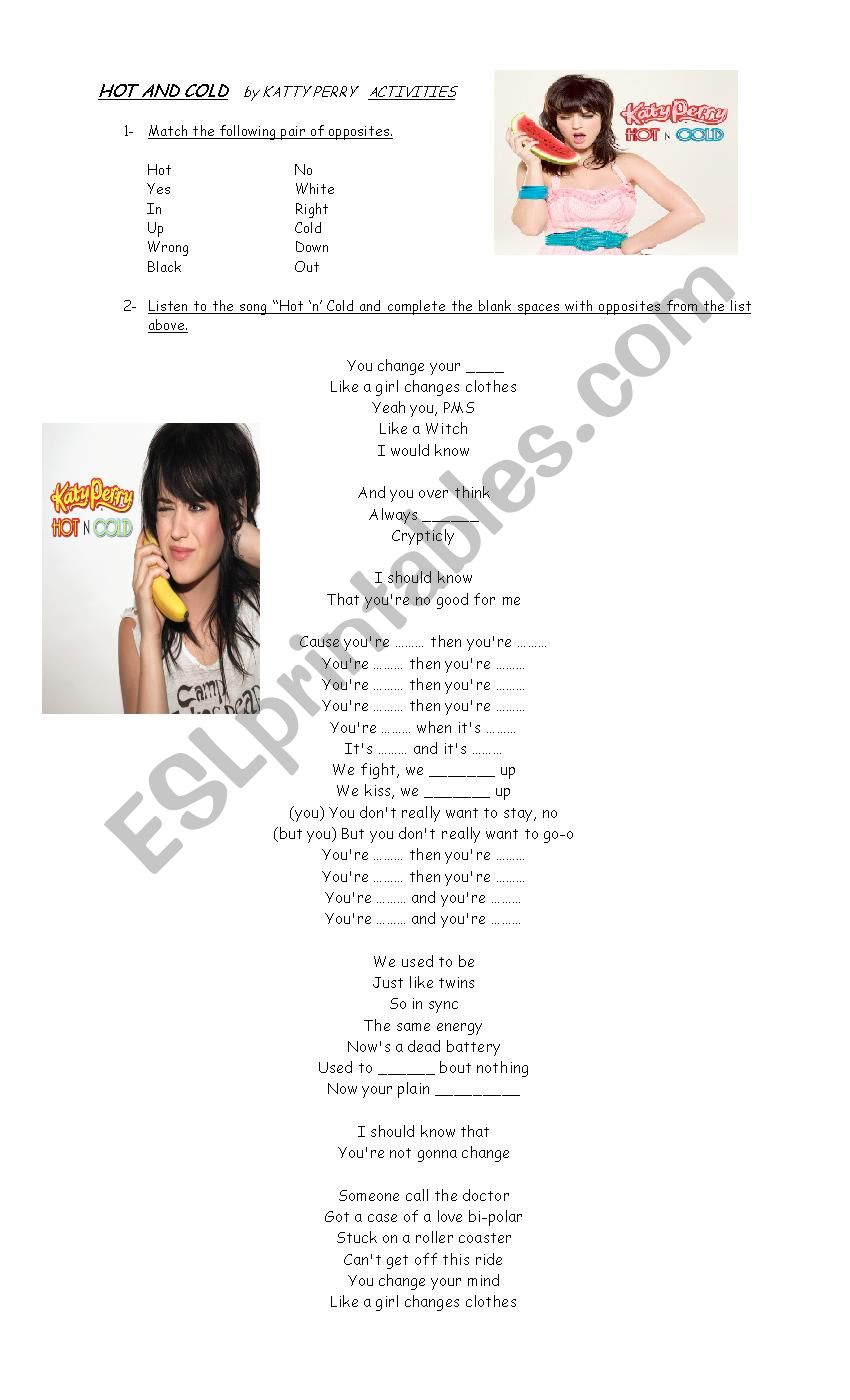 Katy Perry Hot N Cold  worksheet