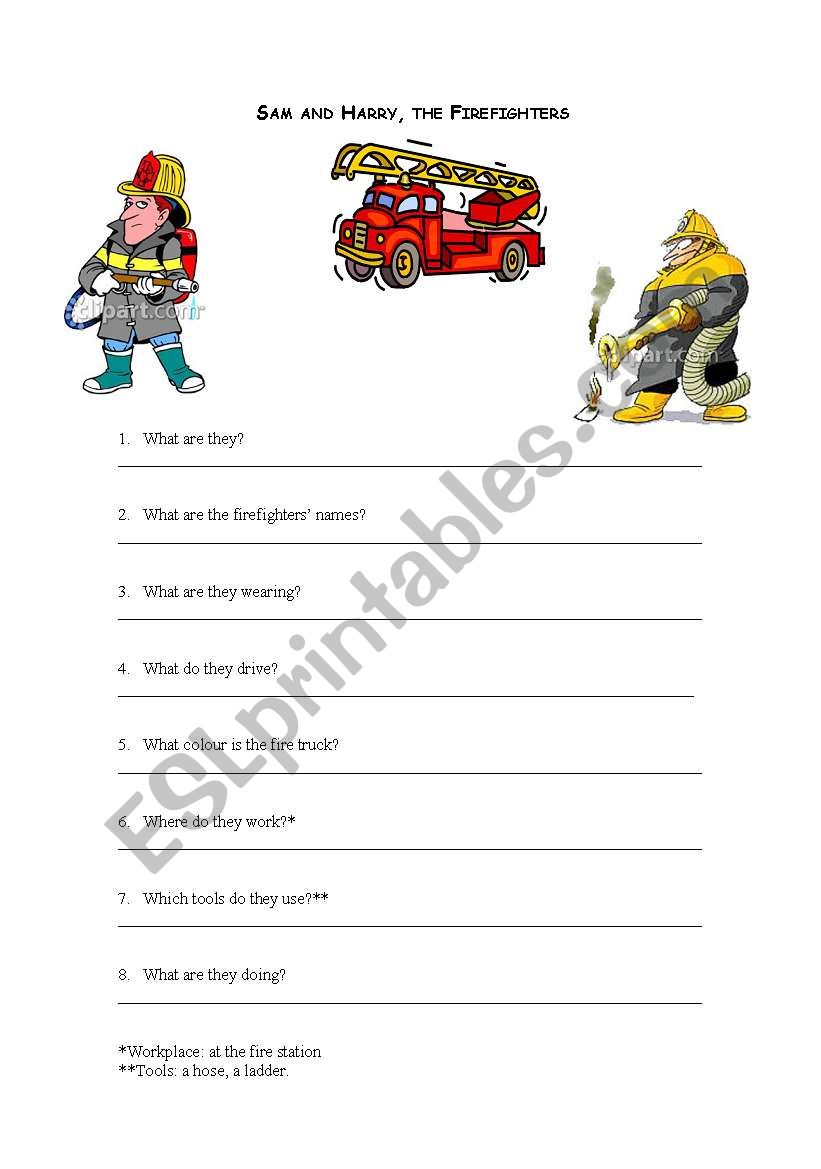 Jobs - Firemen worksheet