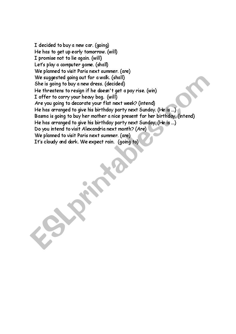 Future Exercise worksheet