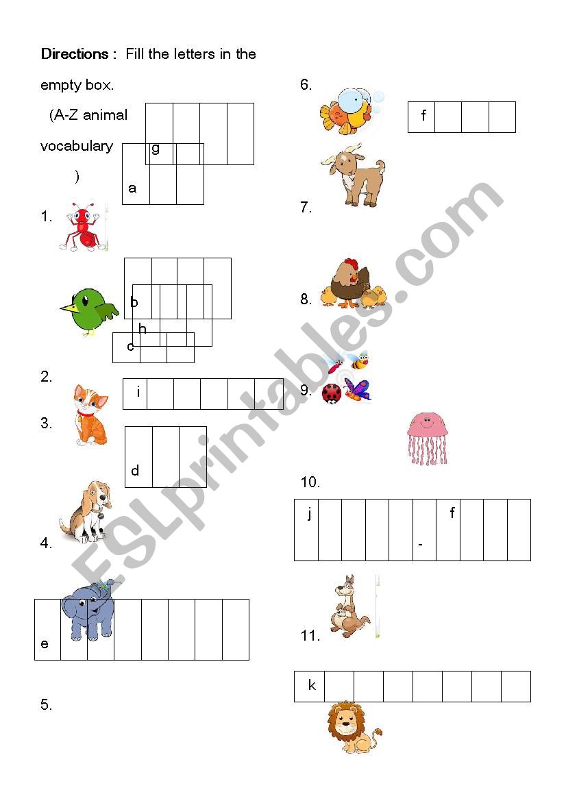 A-Z animal vocabulary worksheet