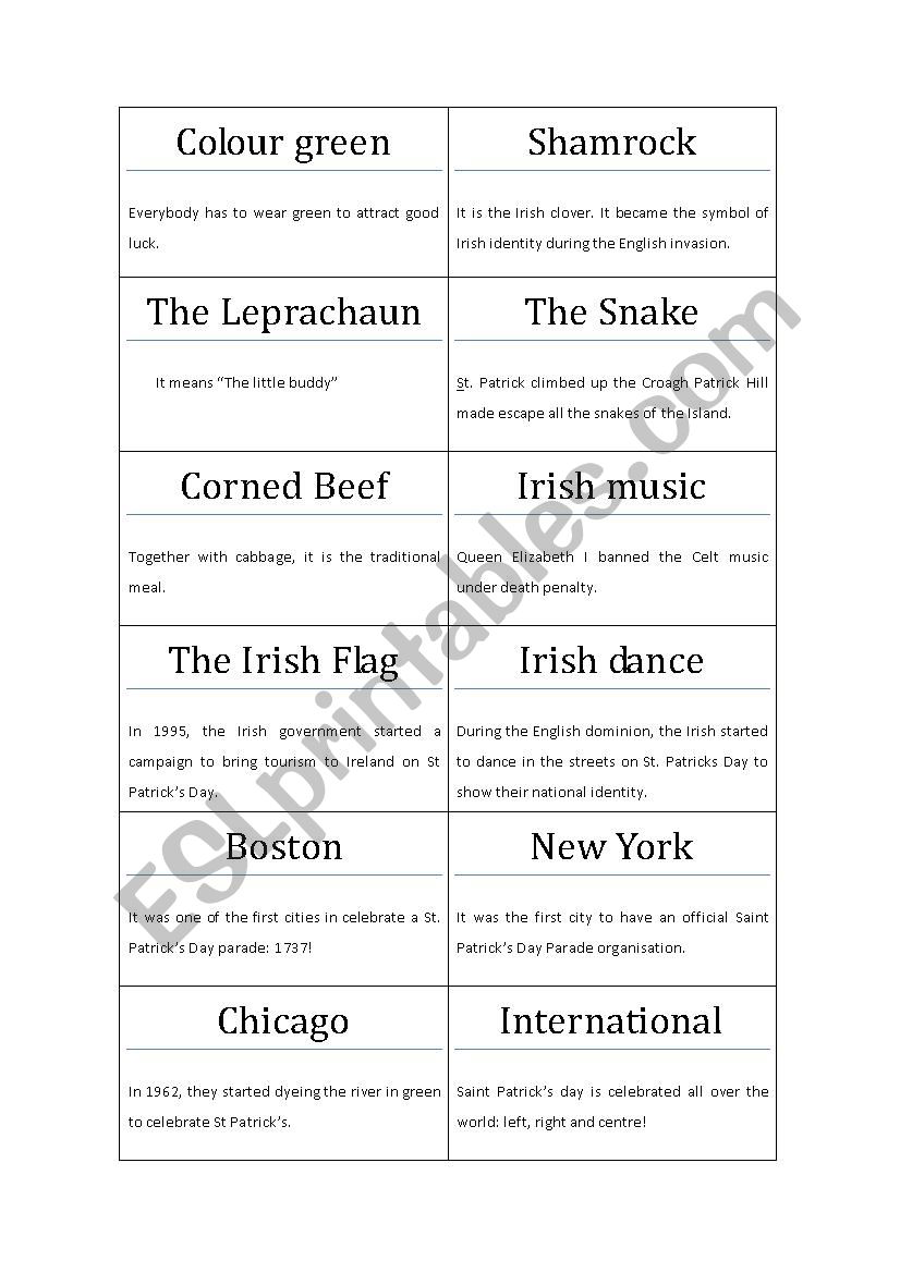 St. Patricks curious facts worksheet