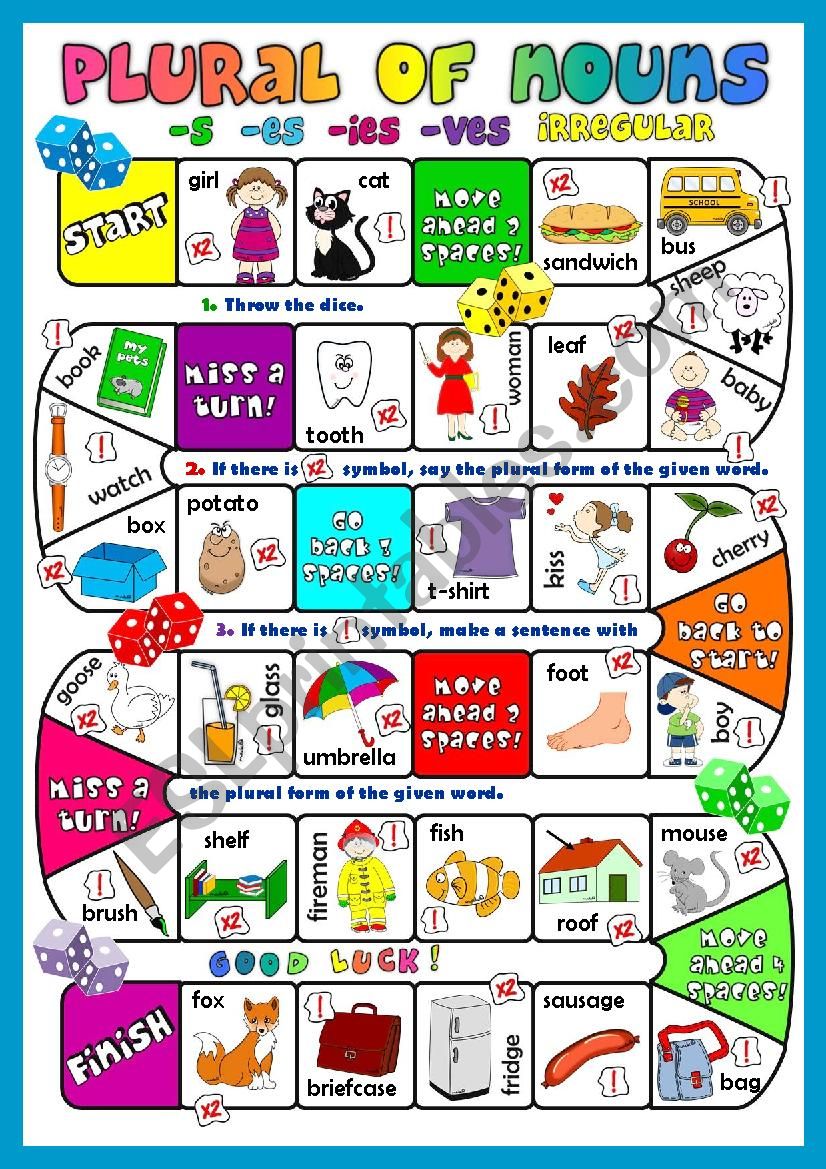 Plural of nouns - boardgame worksheet