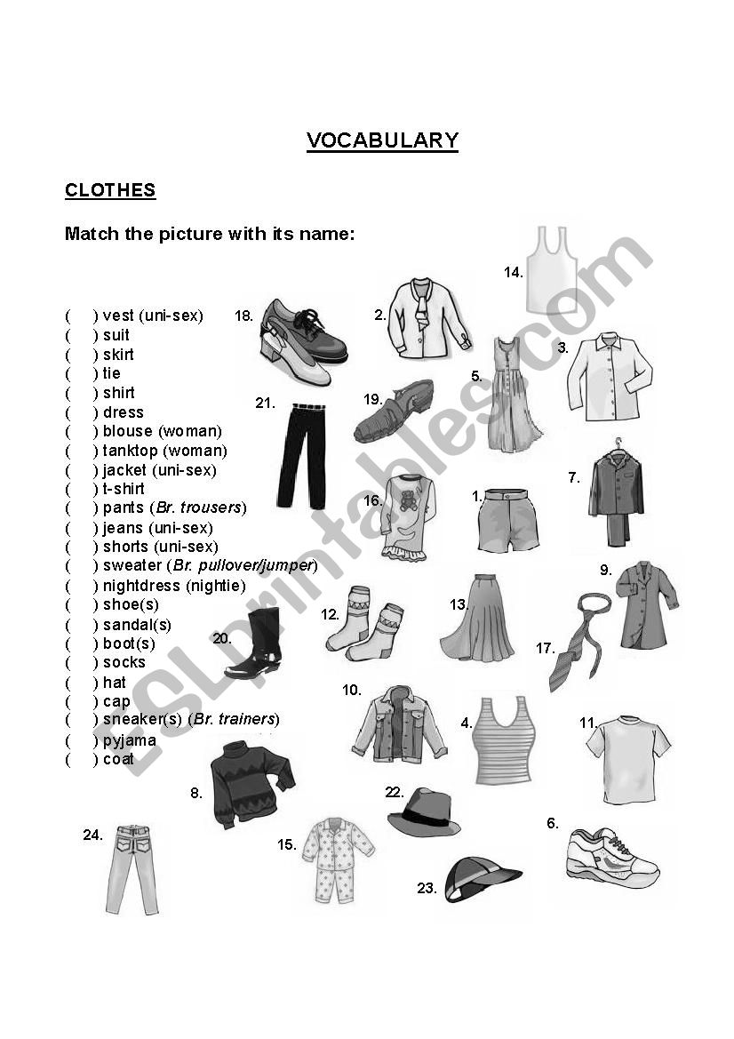 Clothing Items Matching exercise