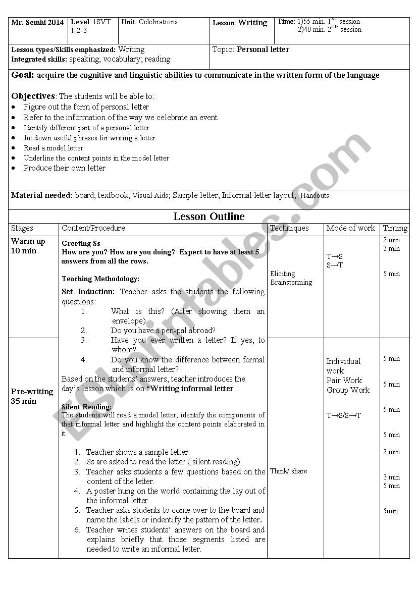 Personal Letter worksheet