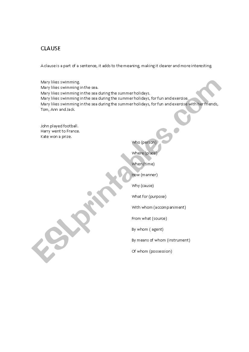 Clauses worksheet