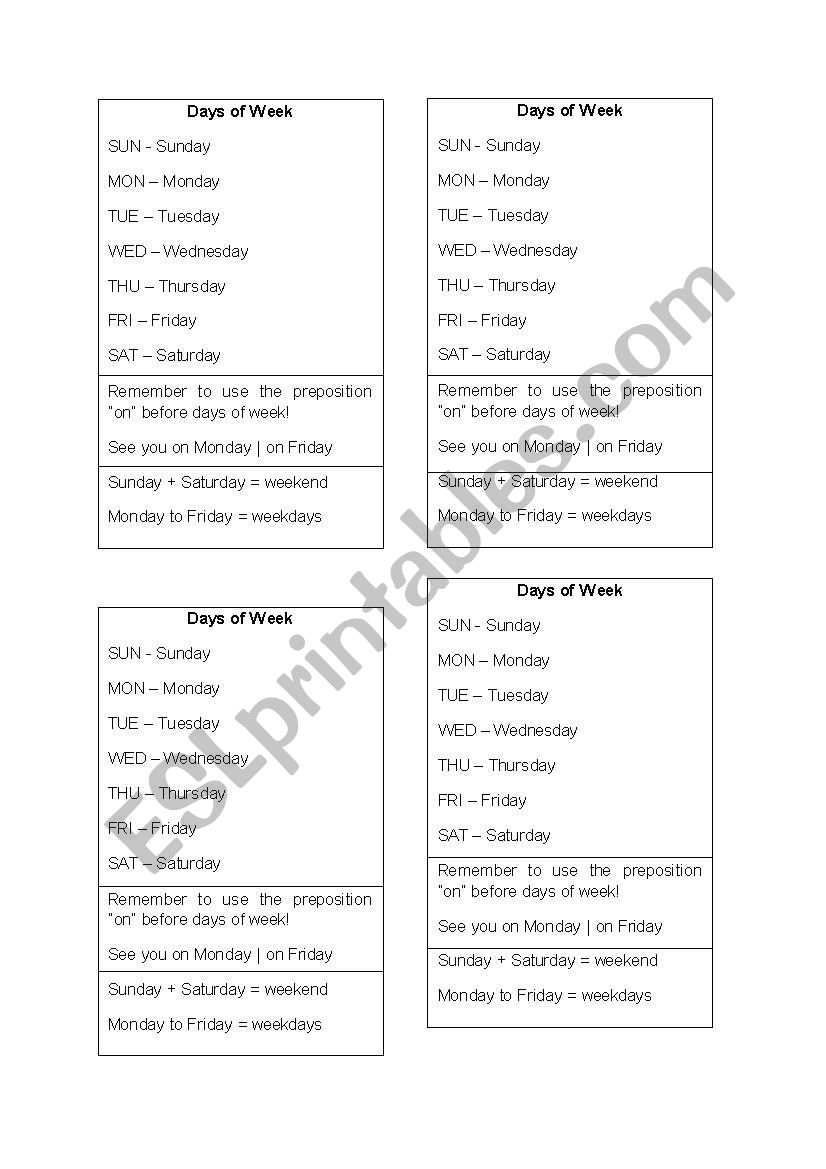 Days of the Week worksheet