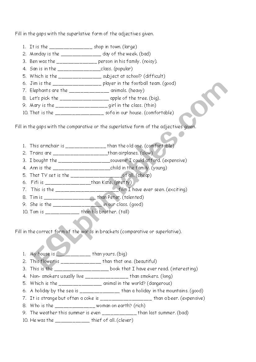 Superlatives &Comparatives worksheet