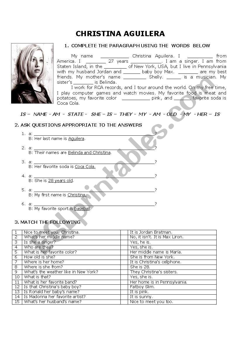 Christina Aguilera  worksheet