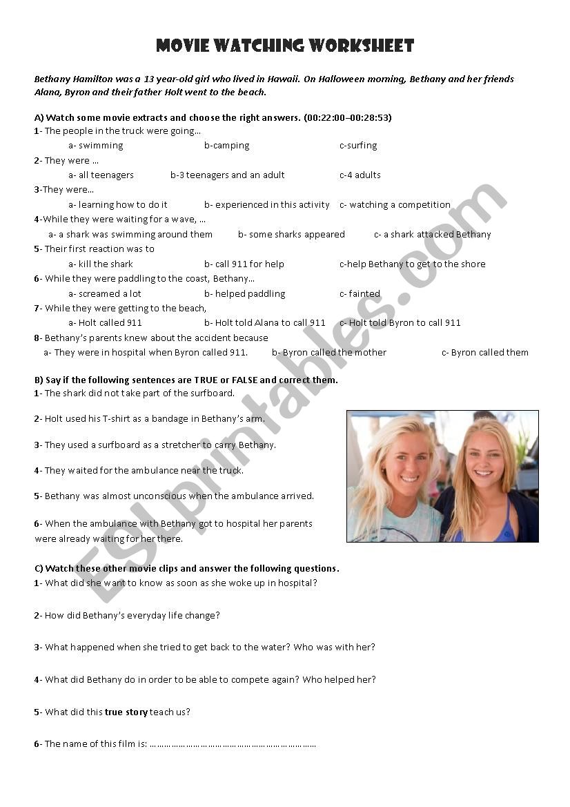 SOUL SURFER worksheet