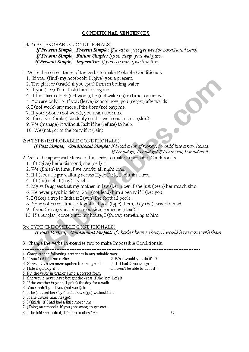 Conditional sentences worksheet