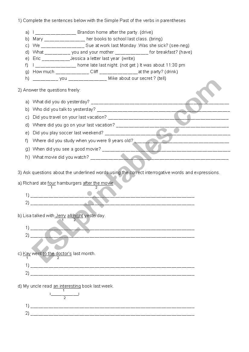 Simple Past Printable worksheet