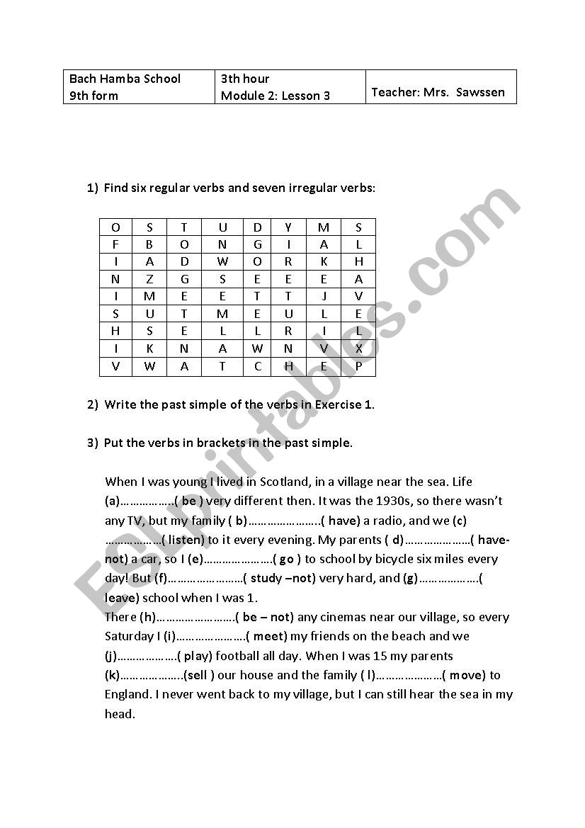 simple past worksheet