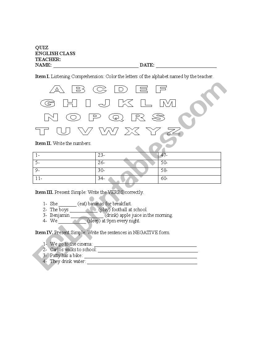 Alphabet fonetic Present simple conjugation verbs with negative form