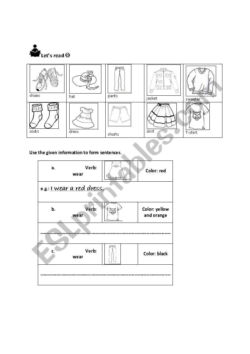 Clothing Items  worksheet