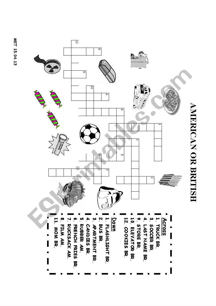 American and British Words worksheet