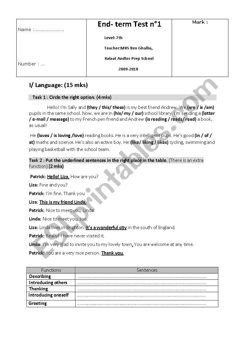 ENGLISH TEST N2 worksheet