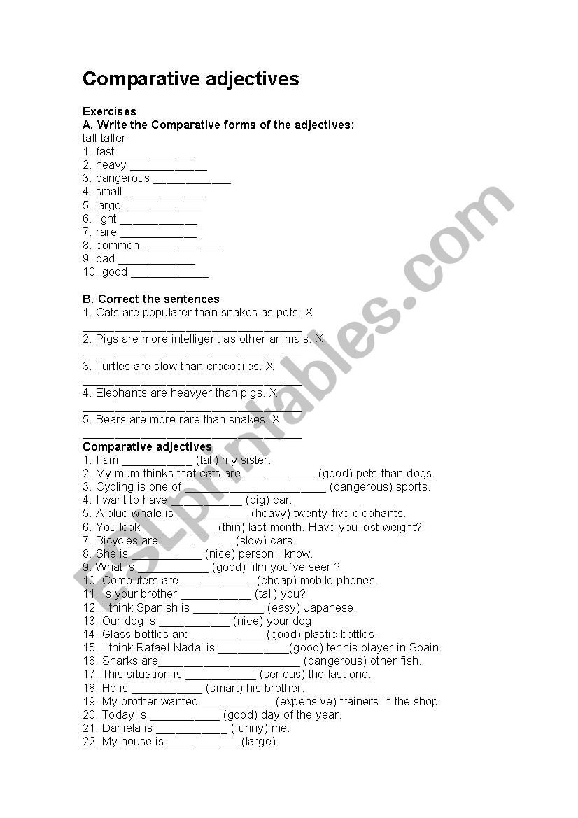 Comparatives Adjectives exercise