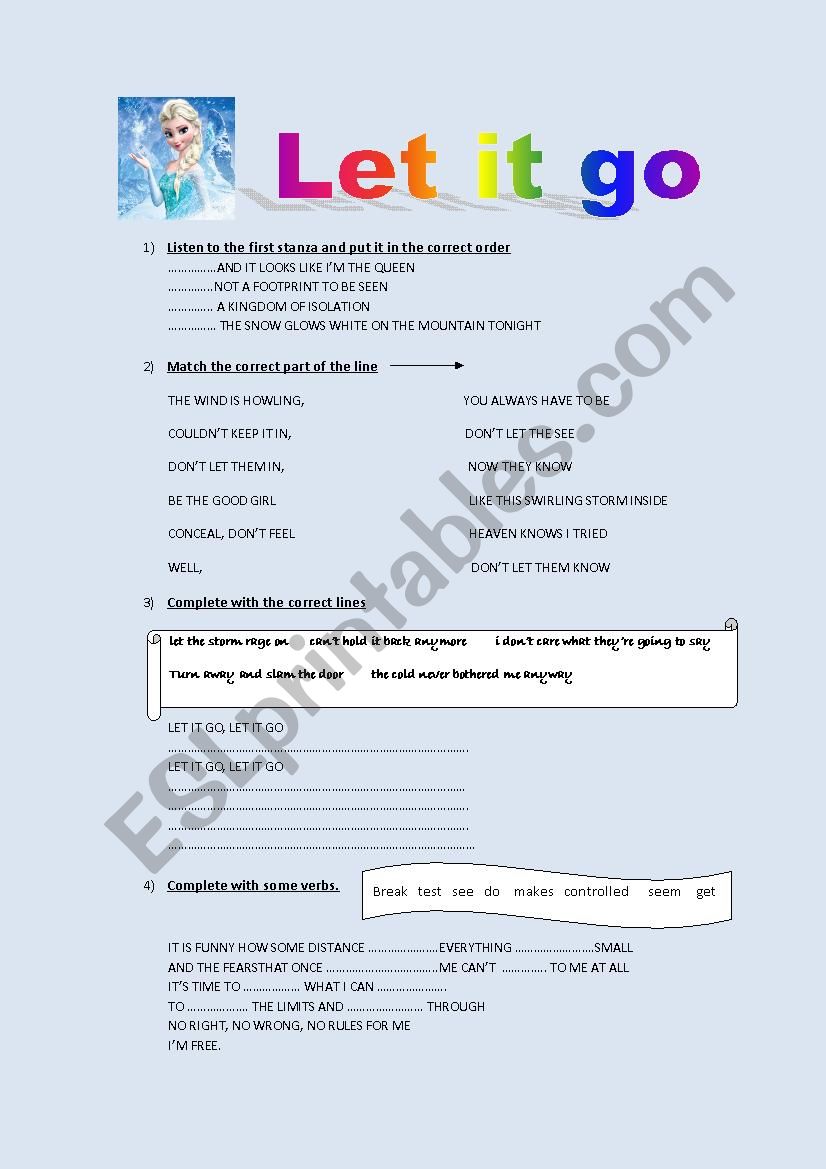 Let it go ( by Demi Lovato) worksheet