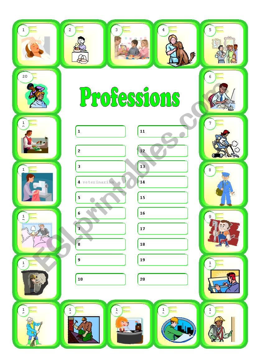 Professions worksheet