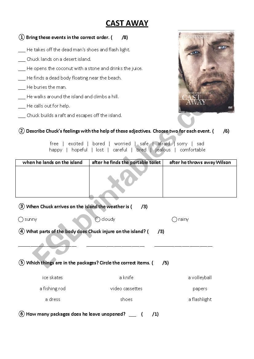 Cast Away Worksheet (with Answer Key)