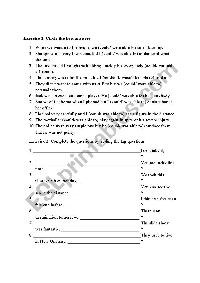 tag questions worksheet